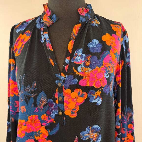 Anthropologie MAEVE Colette Peasant Blouse Floral Ruffle Split Neck XS X-Small - Picture 2 of 7